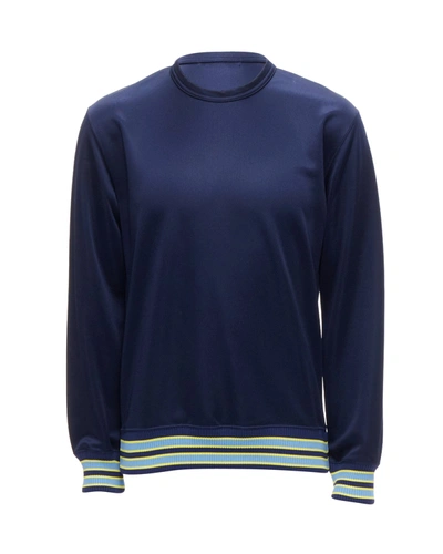 Shop Comme Des Garçons Comme Des Garcons Homme Deux 2018 Yellow Rib Navy Football Jersey Sweatshirt In Blue