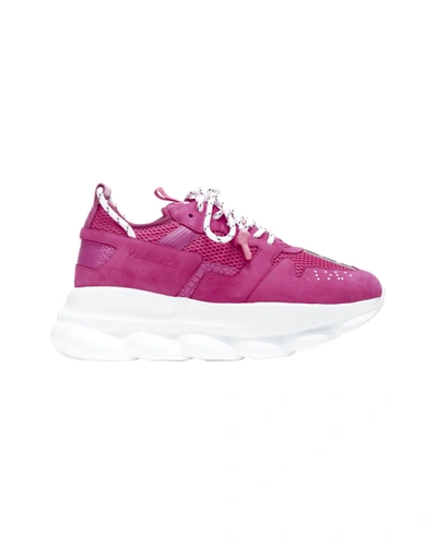 Shop Versace New  Chain Reaction Blowzy All Pink Suede Low Top Chunky Sneaker