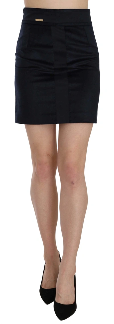 Shop Gf Ferre' Cotton Blend High Waist A-line Mini Women's Skirt In Blue