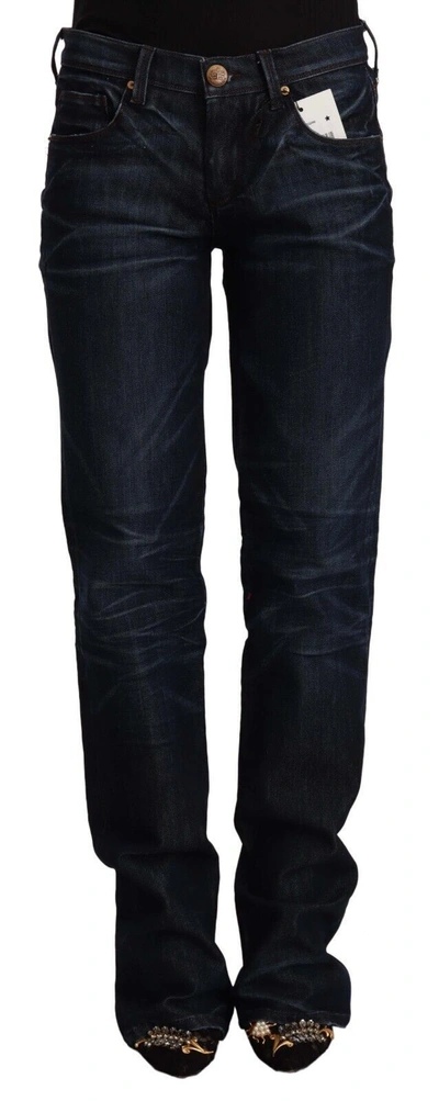 Shop Ermanno Scervino Mid Waist Cotton Straight Women's Jeans In Blue