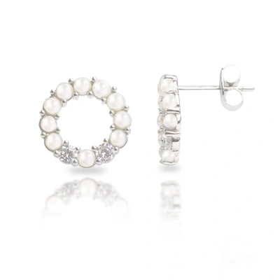 Max + Stone Sterling Silver Freshwater Pearl Open Circle Earrings With Cubic Zirconia Accents In White