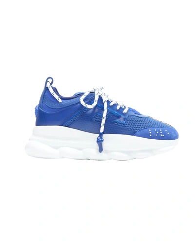 Shop Versace New  Chain Reaction Bluette 2 White Mesh Suede Chunky Sneaker