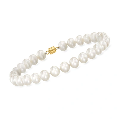 Ross-simons 6-7mm Cultured Pearl Bracelet With 14kt Yellow Gold Magnetic Clasp In Multi