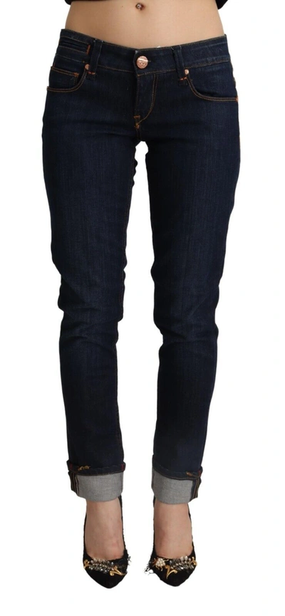 Acht Blue Cotton Low Waist Slim Fit Denim  Trouser Jeans In Blue