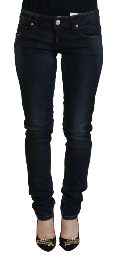 Acht Black Cotton Low Waist Slim Fit Women Casual Denim Jeans In Blue
