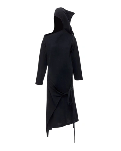 Shop Comme Des Garçons Rare Comme Des Garcons 1980's Vintage Black Asymmetric Neckline Hooded Dress