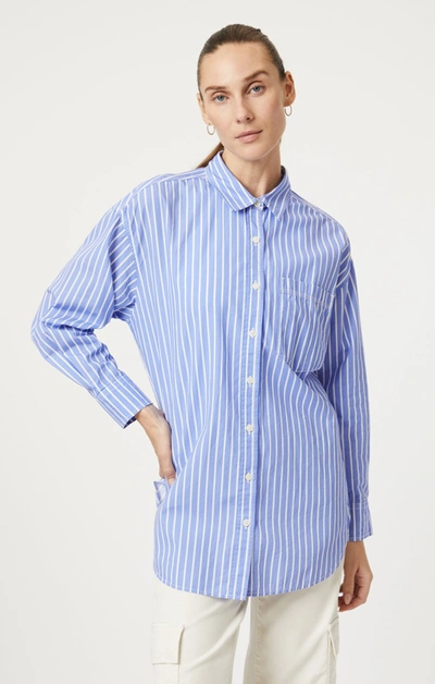 Shop Mavi Button-up Long Sleeve Shirt In Blue White Striped In Medium Blue