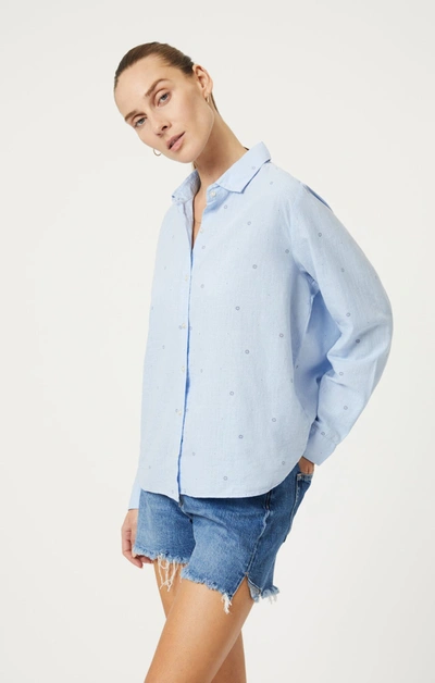 Mavi Button-down Long Sleeve Shirt In Navy Flower Dot Print In Light Blue