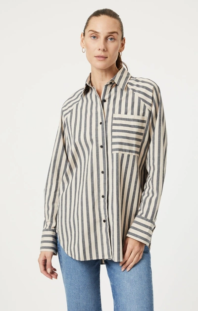 Shop Mavi Button-up Long Sleeve Shirt In Beige Bold Stripe