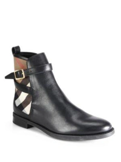 Shop Burberry Richardson Leather & Check Canvas Ankle Boots In Black