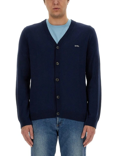 Shop Apc A.p.c. Cardigan "curtis" In Blue