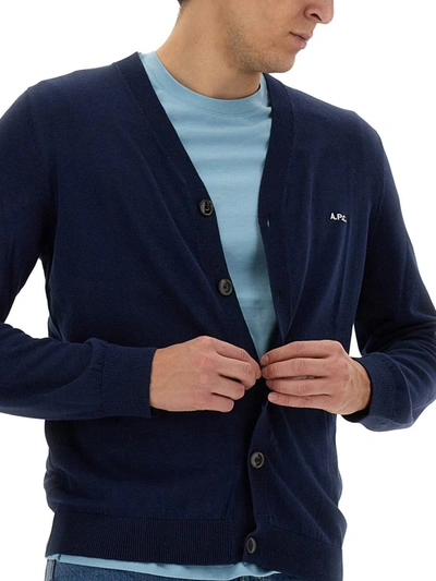 Shop Apc A.p.c. Cardigan "curtis" In Blue