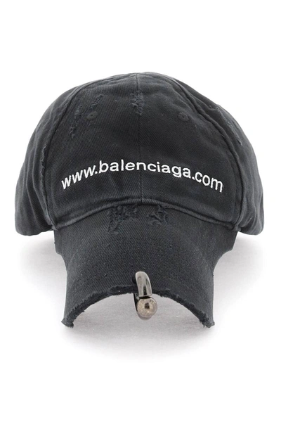 Shop Balenciaga Front Piercing Bal.com Baseball Cap In Black