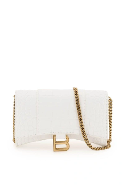 Shop Balenciaga Hourglass Mini Bag With Chain In White