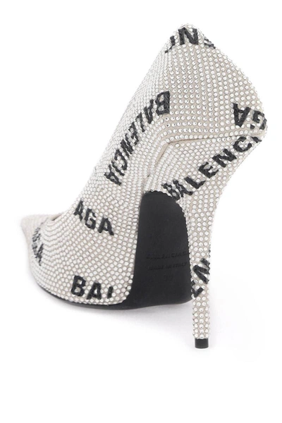 Shop Balenciaga Logoed Square Knife Pumps With Rhinestones In Silver