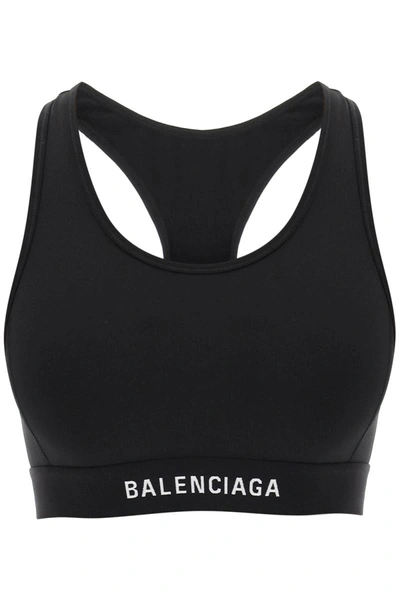 Shop Balenciaga Sports Bra With Contrasting Logo In Black