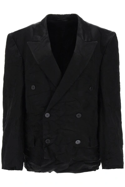 Shop Balenciaga Steroid Satin Double-breasted Jacket In Black