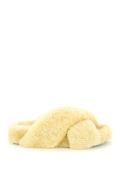 Shop Jil Sander Shearling Slides In Multicolor