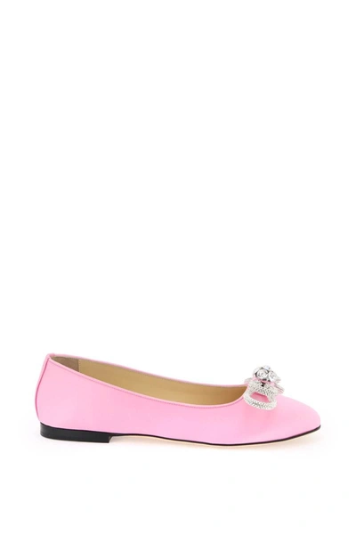 Shop Mach & Mach Mach E Mach Satin Flat Ballets With Bow And Crystals In Pink