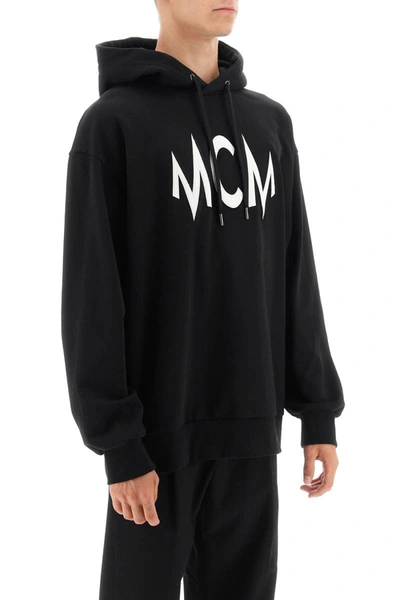 Shop Mcm Hoodie With Logo Patch And Back Floral Print In Black