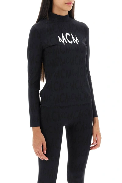 Shop Mcm Long-sleeved Top With Logo Pattern In Black