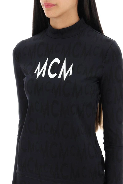 Shop Mcm Long-sleeved Top With Logo Pattern In Black