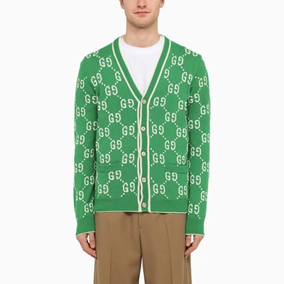 Shop Gucci | Green/ivory Cardigan With Gg Inlay