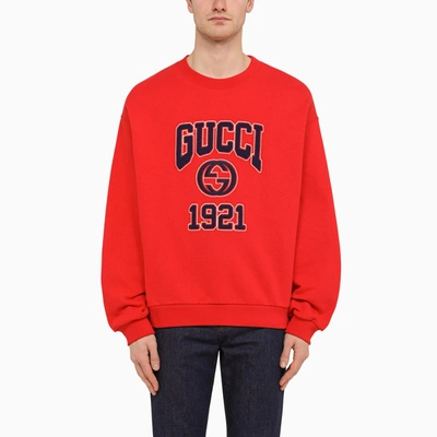 Shop Gucci Red Cotton Crewneck Sweatshirt With Logo