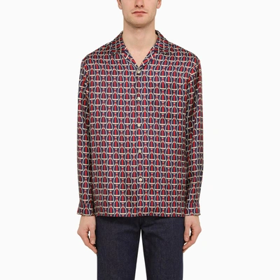 Shop Gucci Blue/red Silk Print Shirt
