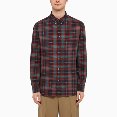 Shop Gucci Red/blue Checked Button-down Shirt In Cotton