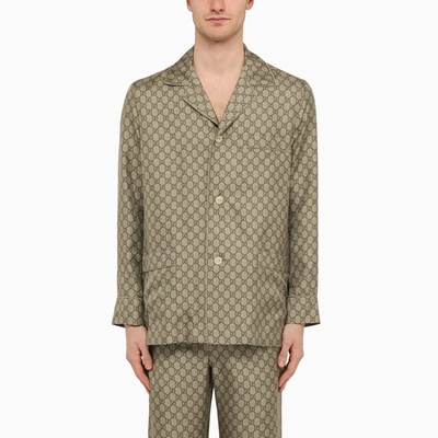 Shop Gucci Beige/ebony Silk Gg Print Jacket In Brown