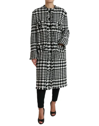 Shop Dolce & Gabbana Elegant Houndstooth Long Trench Women's Coat In Black And White