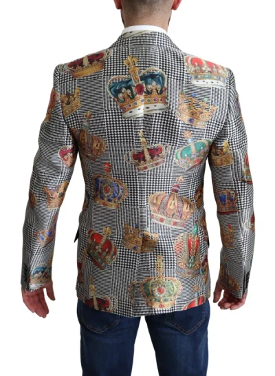 Shop Dolce & Gabbana Blazer Men's Sicilia Crown Print Silk  Men's Jacket In Multicolor