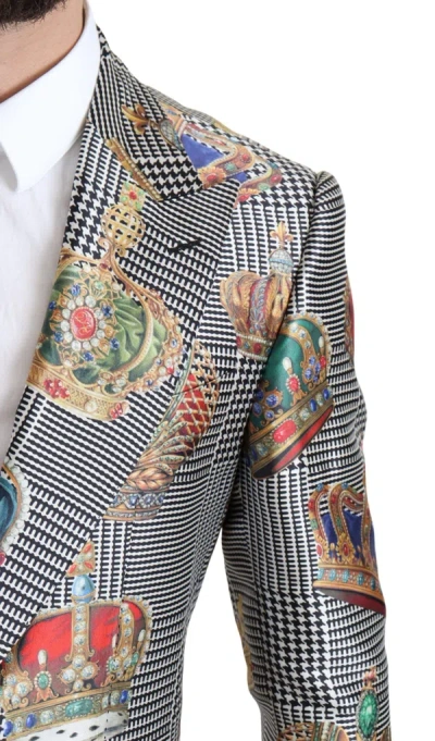 Shop Dolce & Gabbana Blazer Men's Sicilia Crown Print Silk  Men's Jacket In Multicolor