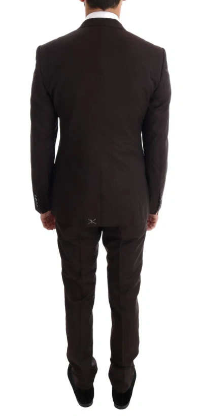 Shop Dolce & Gabbana Elegant Brown Striped Three-piece Wool Men's Suit