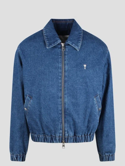 Shop Ami Alexandre Mattiussi Ami De Coeur Zipped Jacket In Blue