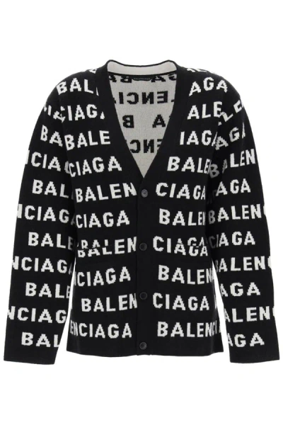 Shop Balenciaga "cardigan With All-over Logo In Black