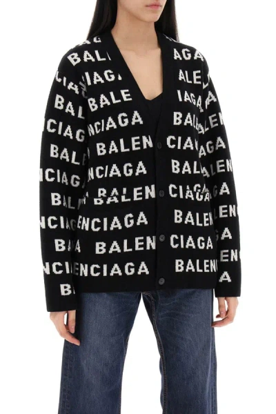 Shop Balenciaga "cardigan With All-over Logo In Black