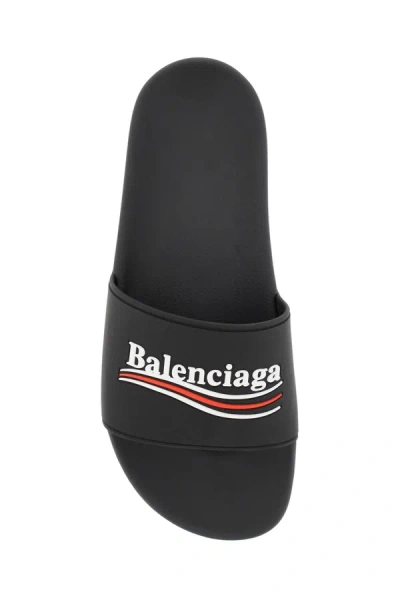 Shop Balenciaga "pool Slides With Political Campaign Logo In Black