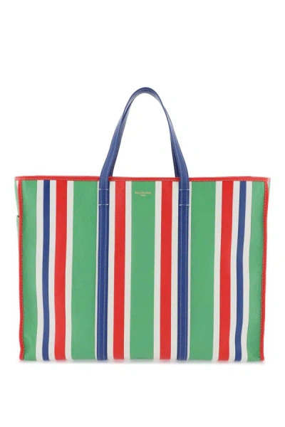 Balenciaga Chatelet Logo-print Striped Leather Tote Bag In Multicolor