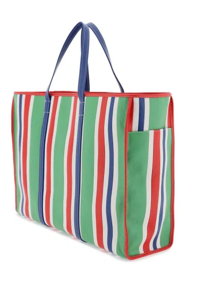 Balenciaga Chatelet Logo-print Striped Leather Tote Bag In Multicolor