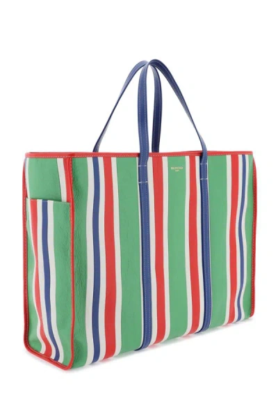 Balenciaga Chatelet Logo-print Striped Leather Tote Bag In Multicolor