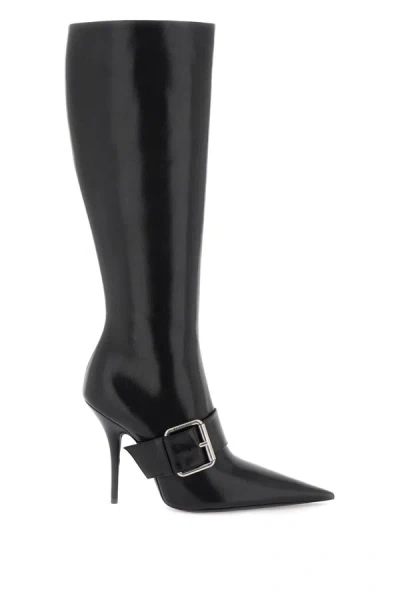 Shop Balenciaga Shiny Leather Boots With Maxi Buckle In Black
