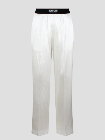 Shop Tom Ford Stretch Silk Satin Pj Pants In White