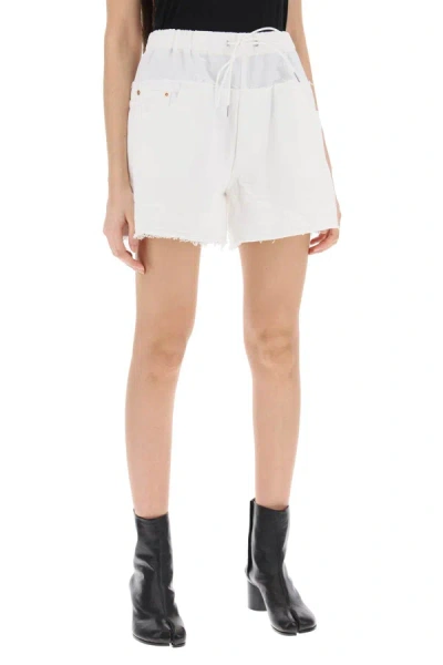 Shop Sacai Shorts Ibridi In Denim In White