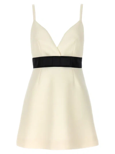 Shop Dolce & Gabbana Wool And Satin Canvas Dress Dresses In White/black