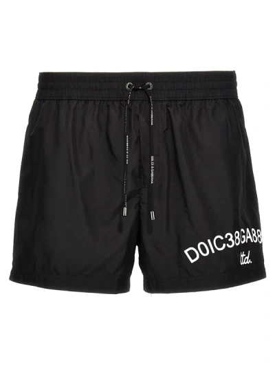 Shop Dolce & Gabbana Logo Print Swim Shorts Beachwear In Black