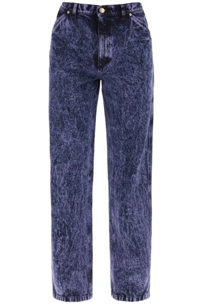 Shop Marni Jeans Loose In Denim Marmorizzato In Purple