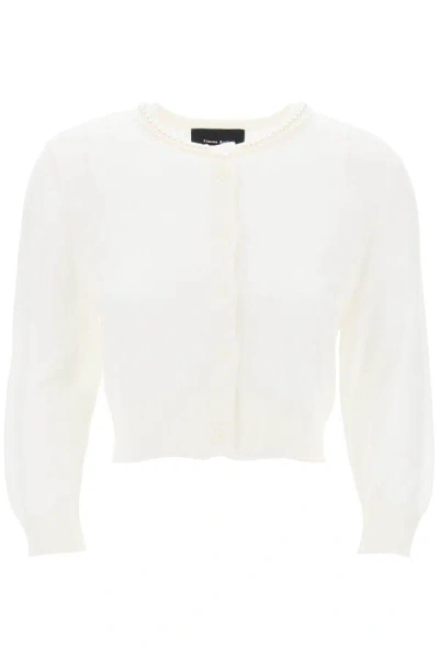 Shop Simone Rocha Cardigan Cropped Con Perle In White