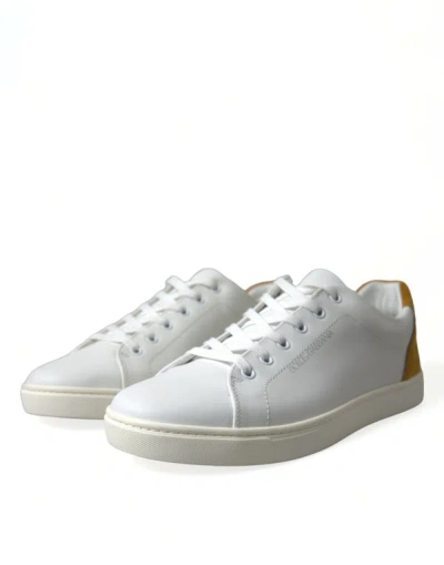 Shop Dolce & Gabbana White Yellow Suede Leather Low Top Men Sneakers Men's Shoes